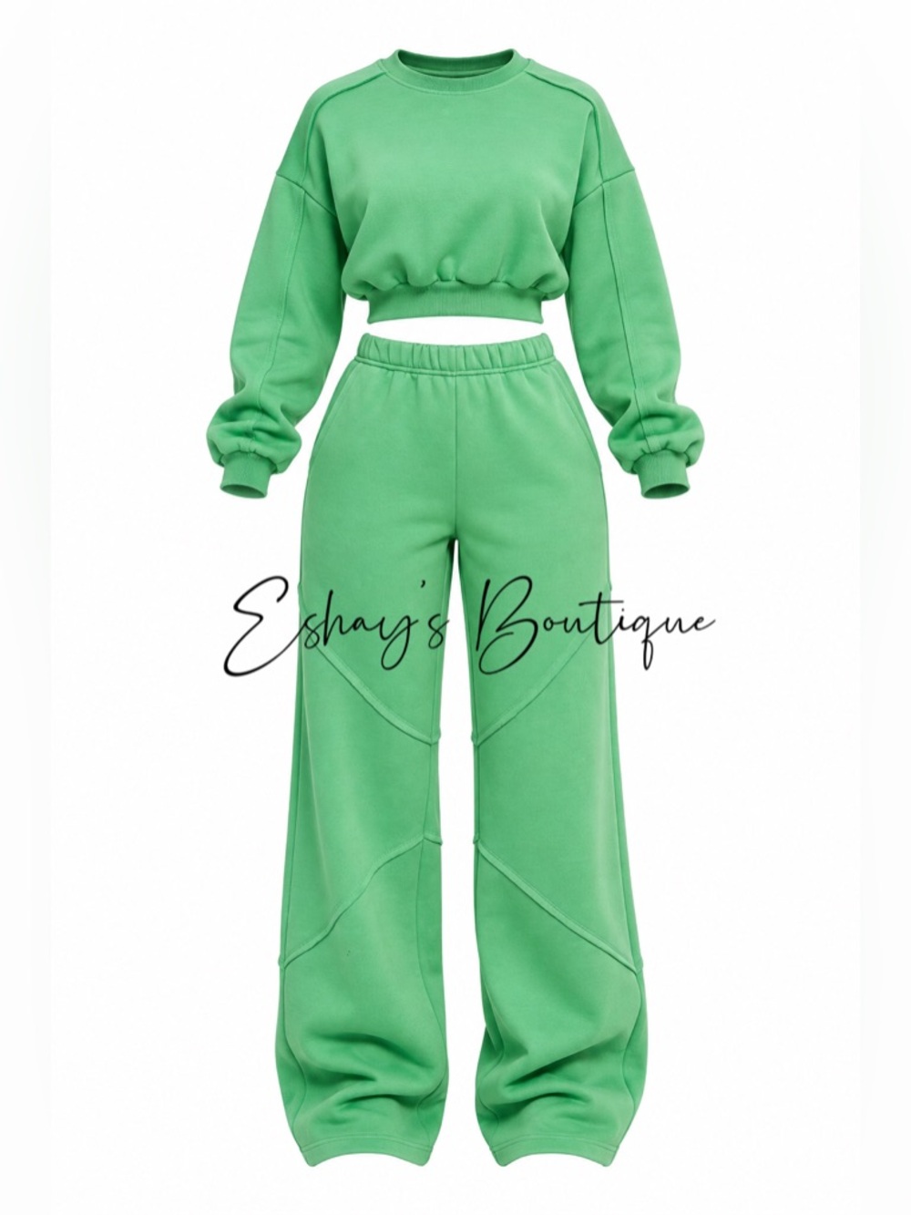 Woman’s Green Cozy Wide-Leg Sweatpants Set